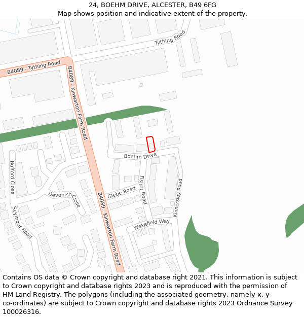 24, BOEHM DRIVE, ALCESTER, B49 6FG: Location map and indicative extent of plot