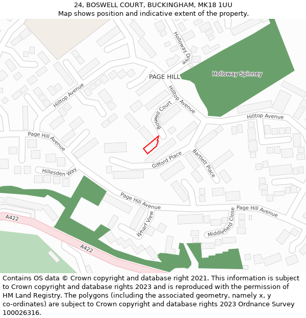 24, BOSWELL COURT, BUCKINGHAM, MK18 1UU: Location map and indicative extent of plot