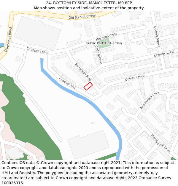 24, BOTTOMLEY SIDE, MANCHESTER, M9 8EP: Location map and indicative extent of plot