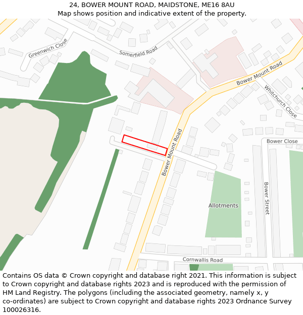 24, BOWER MOUNT ROAD, MAIDSTONE, ME16 8AU: Location map and indicative extent of plot