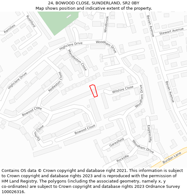 24, BOWOOD CLOSE, SUNDERLAND, SR2 0BY: Location map and indicative extent of plot