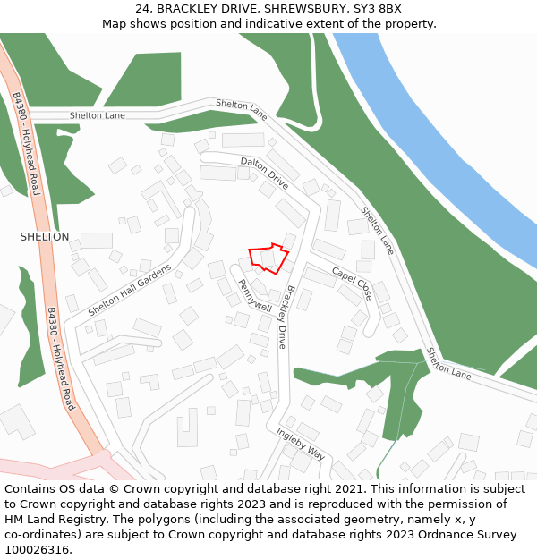 24, BRACKLEY DRIVE, SHREWSBURY, SY3 8BX: Location map and indicative extent of plot