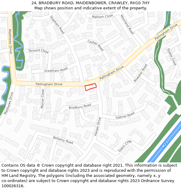 24, BRADBURY ROAD, MAIDENBOWER, CRAWLEY, RH10 7HY: Location map and indicative extent of plot