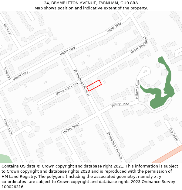 24, BRAMBLETON AVENUE, FARNHAM, GU9 8RA: Location map and indicative extent of plot