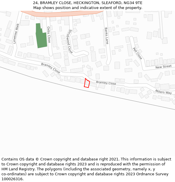 24, BRAMLEY CLOSE, HECKINGTON, SLEAFORD, NG34 9TE: Location map and indicative extent of plot