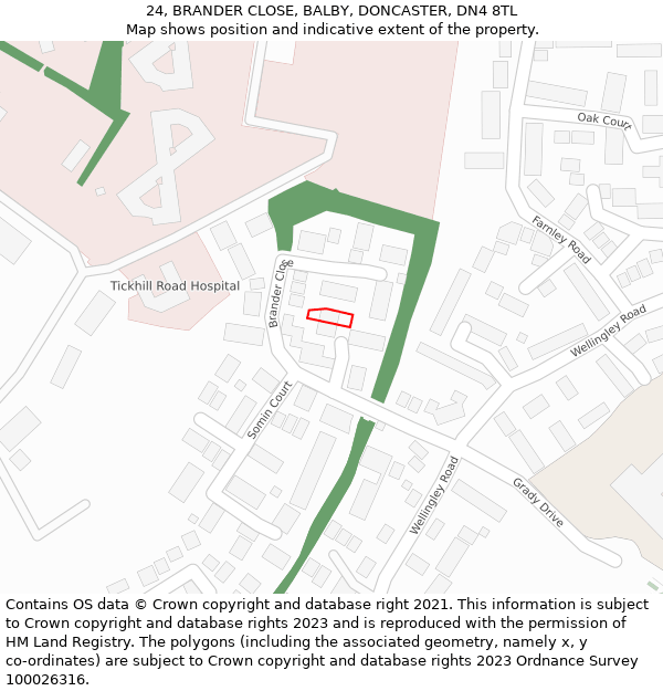 24, BRANDER CLOSE, BALBY, DONCASTER, DN4 8TL: Location map and indicative extent of plot