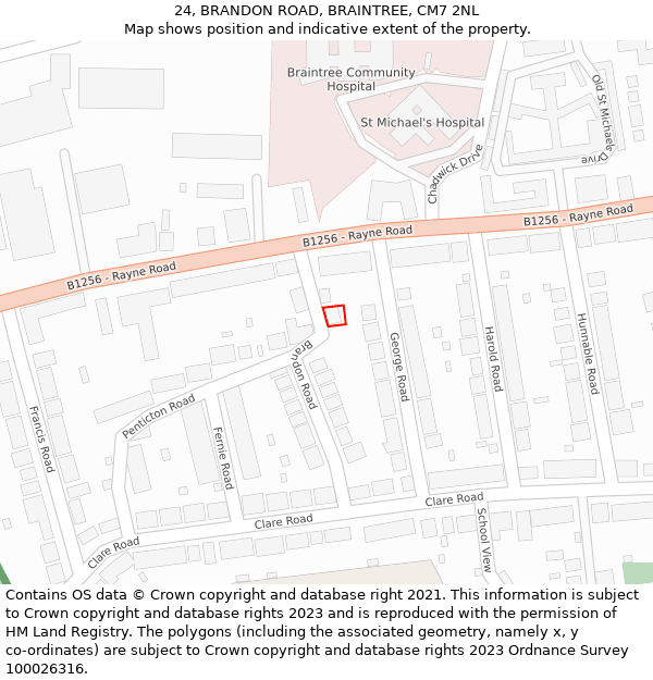 24, BRANDON ROAD, BRAINTREE, CM7 2NL: Location map and indicative extent of plot