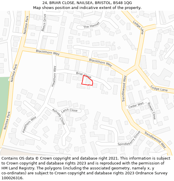 24, BRIAR CLOSE, NAILSEA, BRISTOL, BS48 1QG: Location map and indicative extent of plot