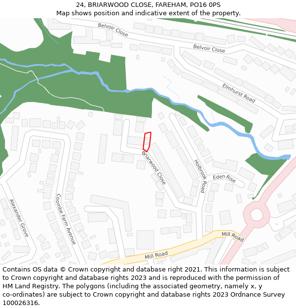 24, BRIARWOOD CLOSE, FAREHAM, PO16 0PS: Location map and indicative extent of plot