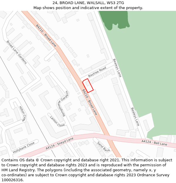 24, BROAD LANE, WALSALL, WS3 2TG: Location map and indicative extent of plot