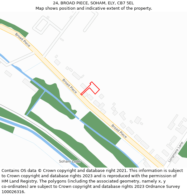 24, BROAD PIECE, SOHAM, ELY, CB7 5EL: Location map and indicative extent of plot