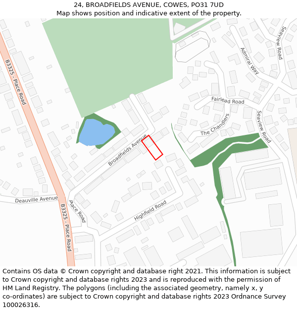 24, BROADFIELDS AVENUE, COWES, PO31 7UD: Location map and indicative extent of plot