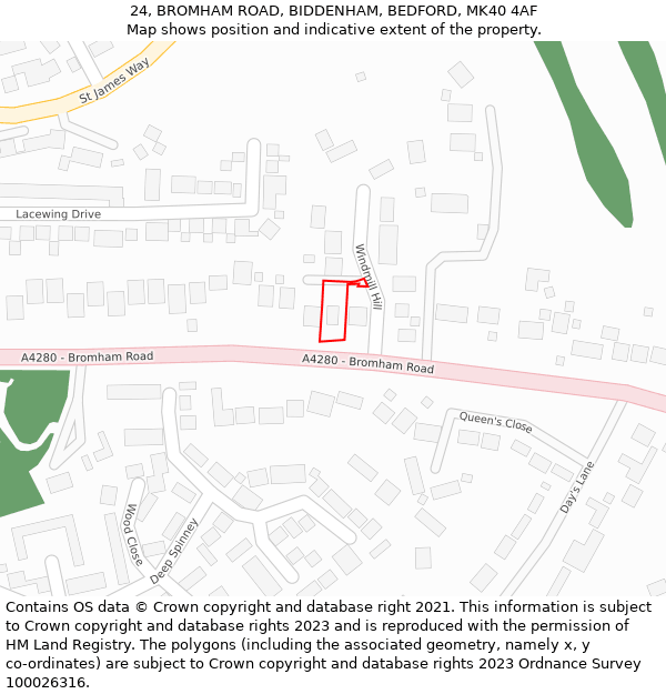 24, BROMHAM ROAD, BIDDENHAM, BEDFORD, MK40 4AF: Location map and indicative extent of plot