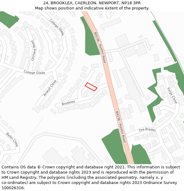 24, BROOKLEA, CAERLEON, NEWPORT, NP18 3PR: Location map and indicative extent of plot