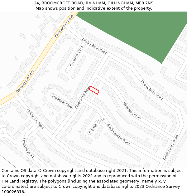 24, BROOMCROFT ROAD, RAINHAM, GILLINGHAM, ME8 7NS: Location map and indicative extent of plot