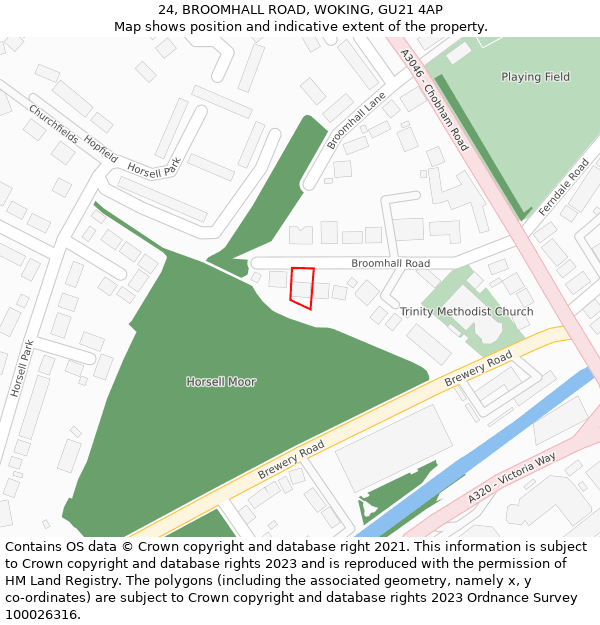 24, BROOMHALL ROAD, WOKING, GU21 4AP: Location map and indicative extent of plot