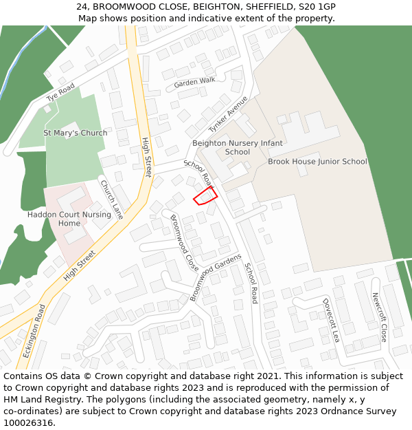 24, BROOMWOOD CLOSE, BEIGHTON, SHEFFIELD, S20 1GP: Location map and indicative extent of plot