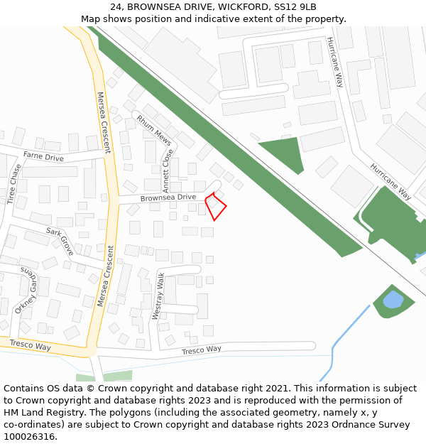 24, BROWNSEA DRIVE, WICKFORD, SS12 9LB: Location map and indicative extent of plot