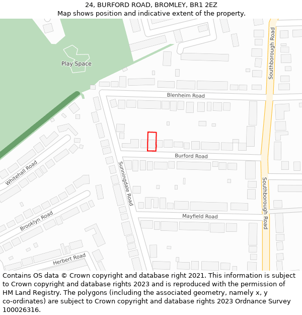 24, BURFORD ROAD, BROMLEY, BR1 2EZ: Location map and indicative extent of plot