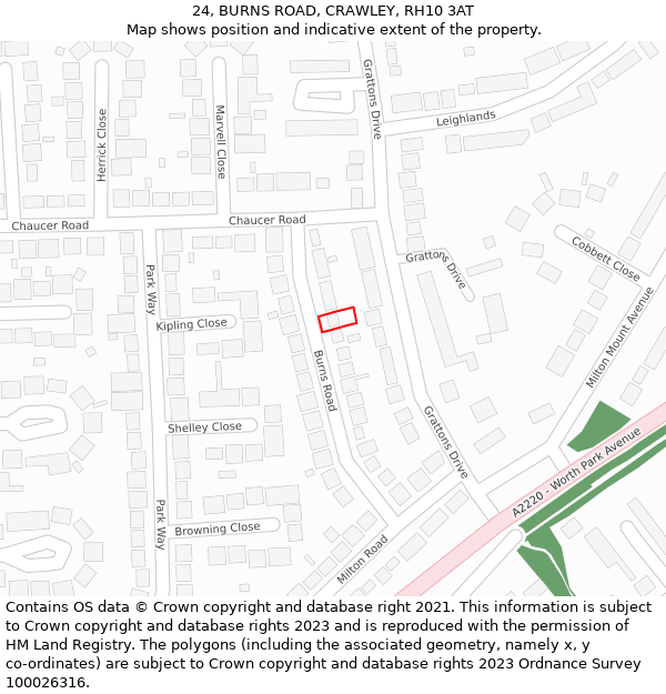 24, BURNS ROAD, CRAWLEY, RH10 3AT: Location map and indicative extent of plot