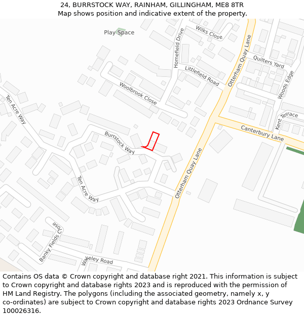 24, BURRSTOCK WAY, RAINHAM, GILLINGHAM, ME8 8TR: Location map and indicative extent of plot