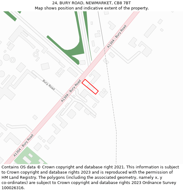 24, BURY ROAD, NEWMARKET, CB8 7BT: Location map and indicative extent of plot