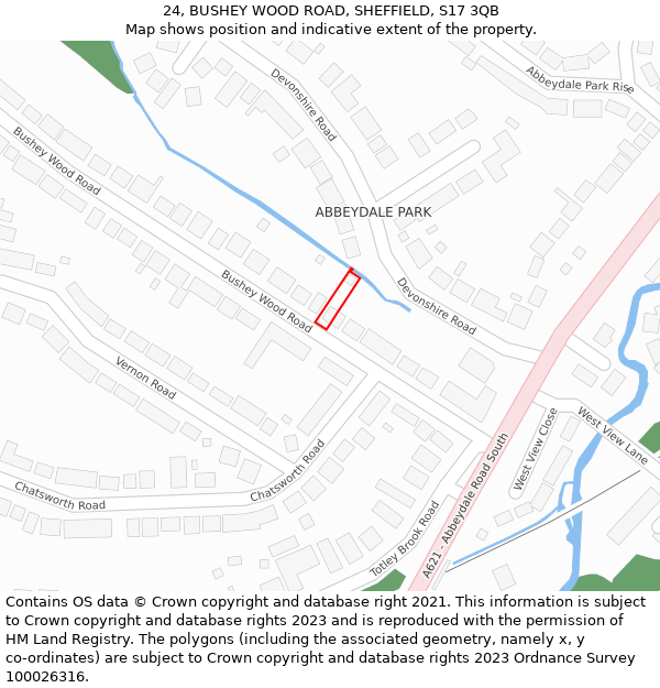 24, BUSHEY WOOD ROAD, SHEFFIELD, S17 3QB: Location map and indicative extent of plot