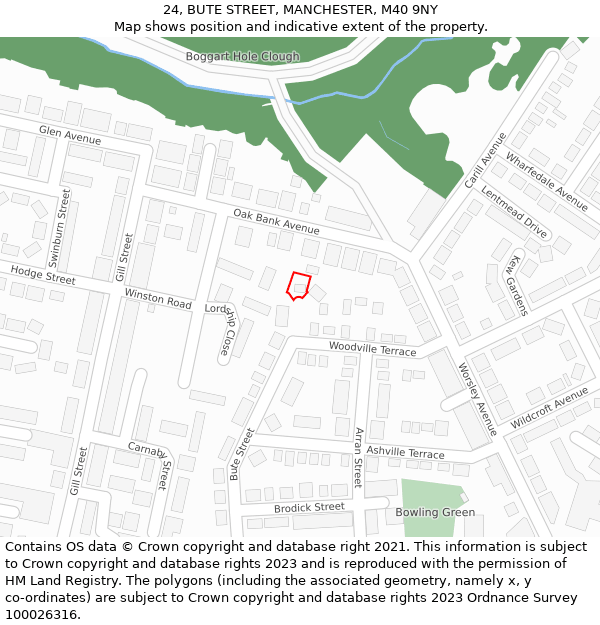 24, BUTE STREET, MANCHESTER, M40 9NY: Location map and indicative extent of plot