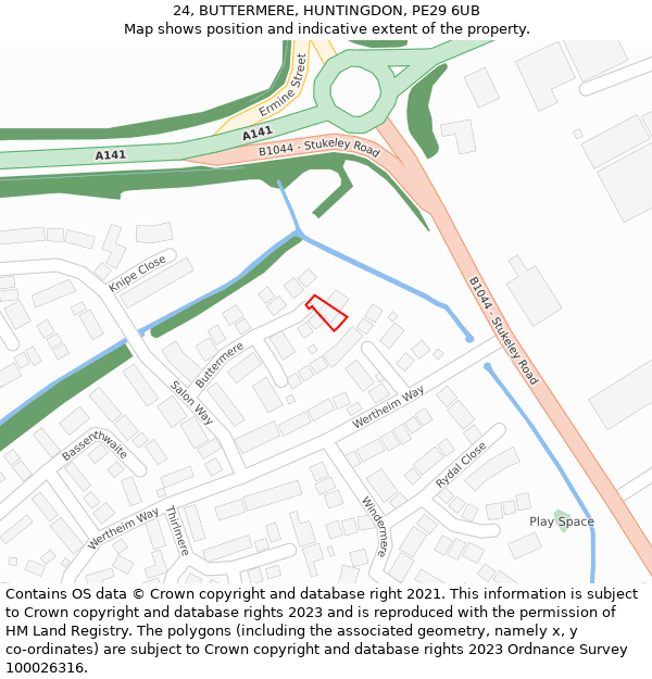 24, BUTTERMERE, HUNTINGDON, PE29 6UB: Location map and indicative extent of plot