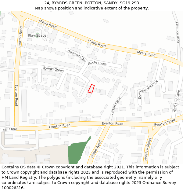 24, BYARDS GREEN, POTTON, SANDY, SG19 2SB: Location map and indicative extent of plot