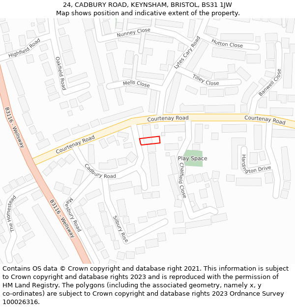 24, CADBURY ROAD, KEYNSHAM, BRISTOL, BS31 1JW: Location map and indicative extent of plot