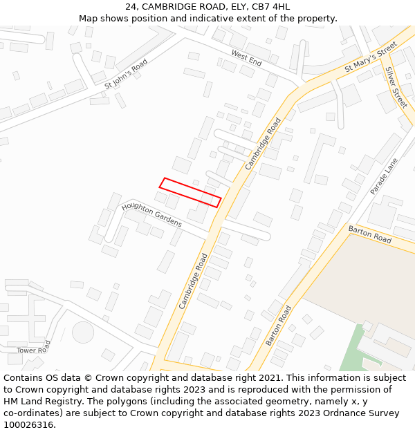 24, CAMBRIDGE ROAD, ELY, CB7 4HL: Location map and indicative extent of plot