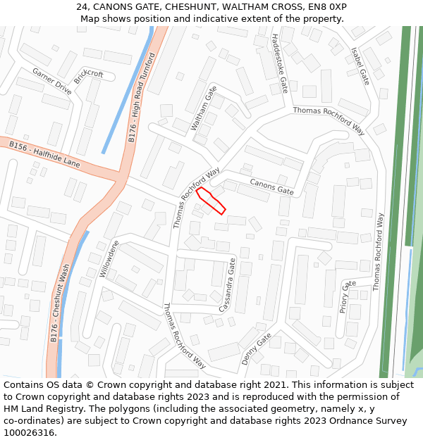 24, CANONS GATE, CHESHUNT, WALTHAM CROSS, EN8 0XP: Location map and indicative extent of plot