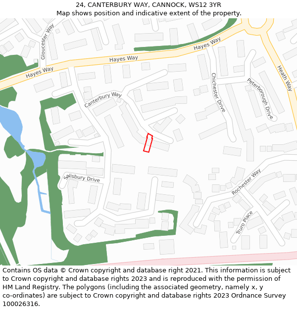 24, CANTERBURY WAY, CANNOCK, WS12 3YR: Location map and indicative extent of plot