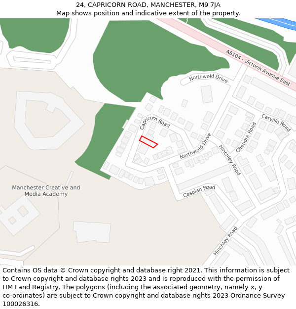 24, CAPRICORN ROAD, MANCHESTER, M9 7JA: Location map and indicative extent of plot