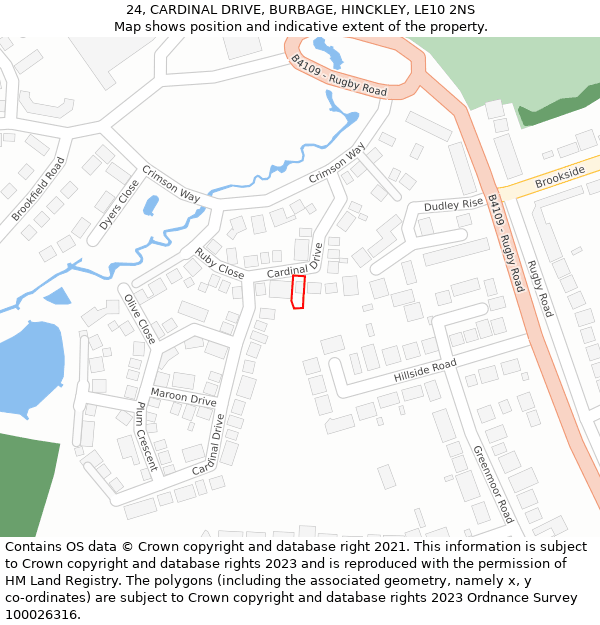 24, CARDINAL DRIVE, BURBAGE, HINCKLEY, LE10 2NS: Location map and indicative extent of plot