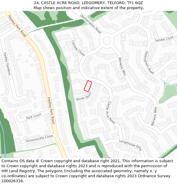 24, CASTLE ACRE ROAD, LEEGOMERY, TELFORD, TF1 6QZ: Location map and indicative extent of plot