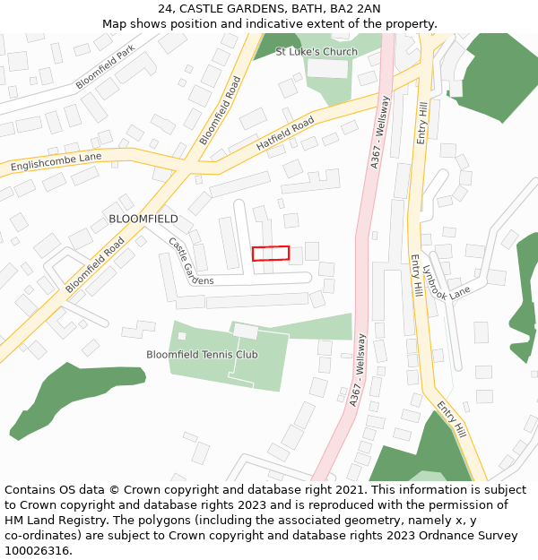 24, CASTLE GARDENS, BATH, BA2 2AN: Location map and indicative extent of plot