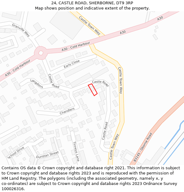 24, CASTLE ROAD, SHERBORNE, DT9 3RP: Location map and indicative extent of plot