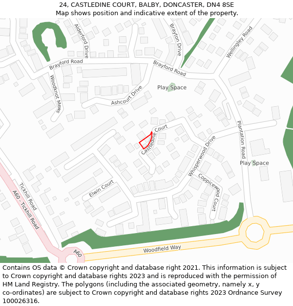 24, CASTLEDINE COURT, BALBY, DONCASTER, DN4 8SE: Location map and indicative extent of plot