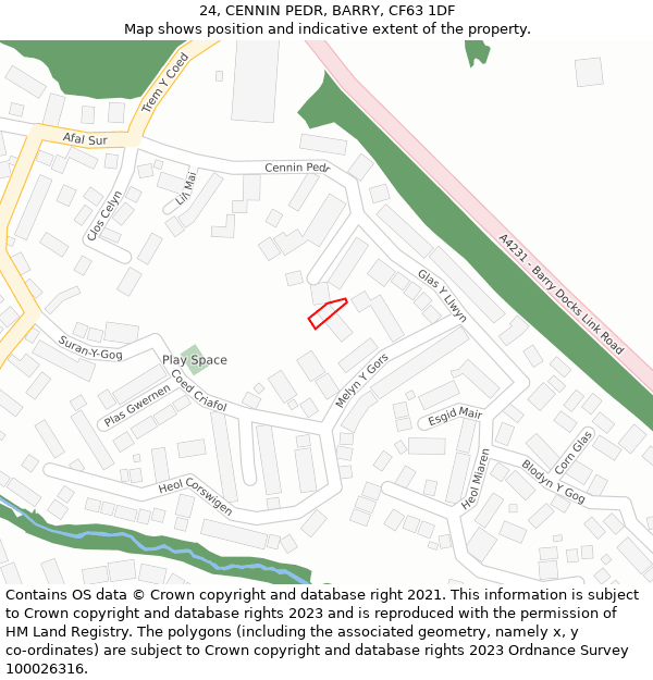 24, CENNIN PEDR, BARRY, CF63 1DF: Location map and indicative extent of plot