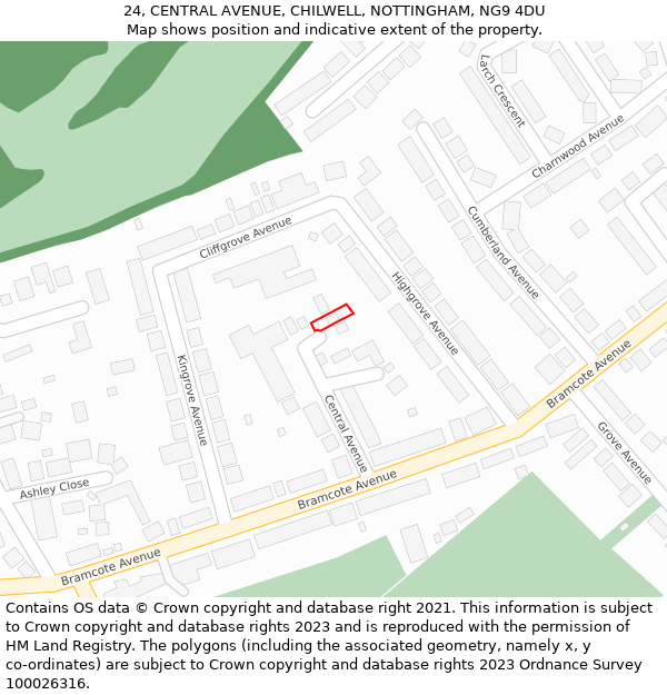 24, CENTRAL AVENUE, CHILWELL, NOTTINGHAM, NG9 4DU: Location map and indicative extent of plot