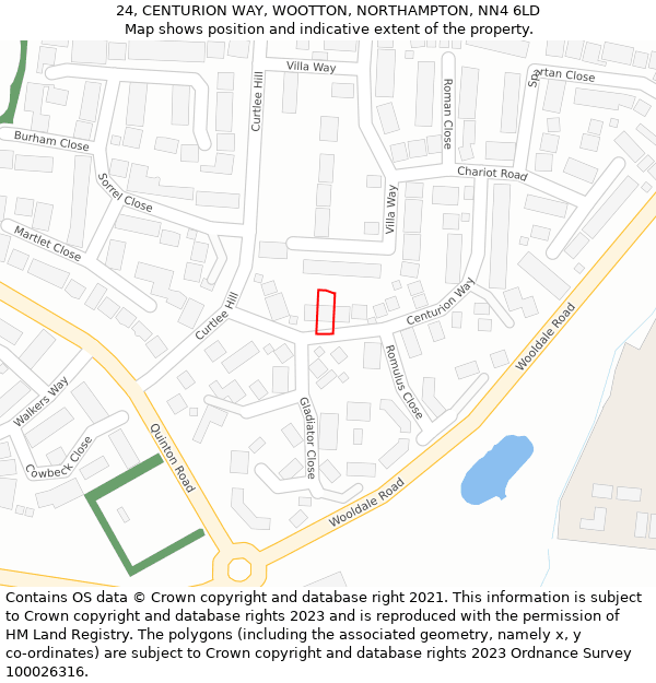 24, CENTURION WAY, WOOTTON, NORTHAMPTON, NN4 6LD: Location map and indicative extent of plot