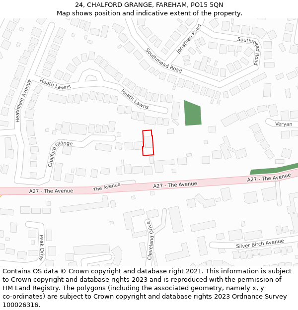 24, CHALFORD GRANGE, FAREHAM, PO15 5QN: Location map and indicative extent of plot