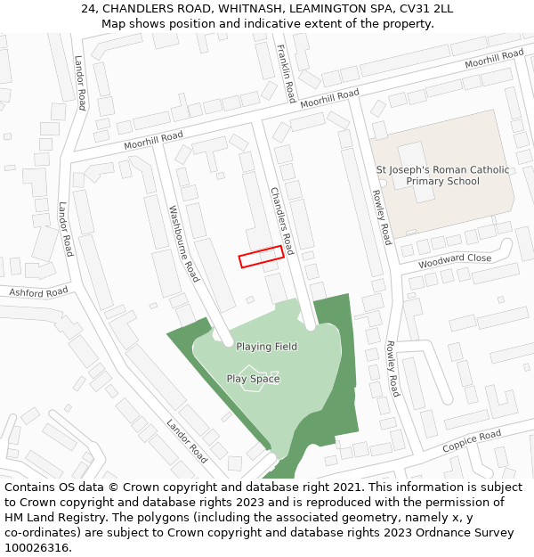 24, CHANDLERS ROAD, WHITNASH, LEAMINGTON SPA, CV31 2LL: Location map and indicative extent of plot