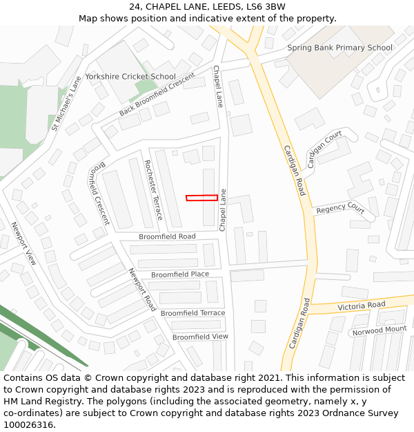 24, CHAPEL LANE, LEEDS, LS6 3BW: Location map and indicative extent of plot