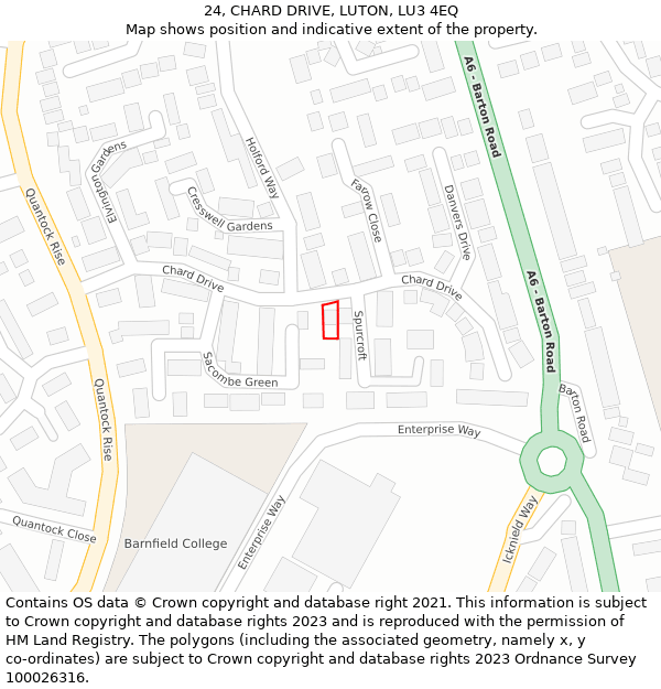 24, CHARD DRIVE, LUTON, LU3 4EQ: Location map and indicative extent of plot