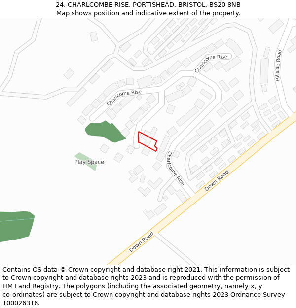 24, CHARLCOMBE RISE, PORTISHEAD, BRISTOL, BS20 8NB: Location map and indicative extent of plot