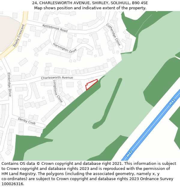 24, CHARLESWORTH AVENUE, SHIRLEY, SOLIHULL, B90 4SE: Location map and indicative extent of plot