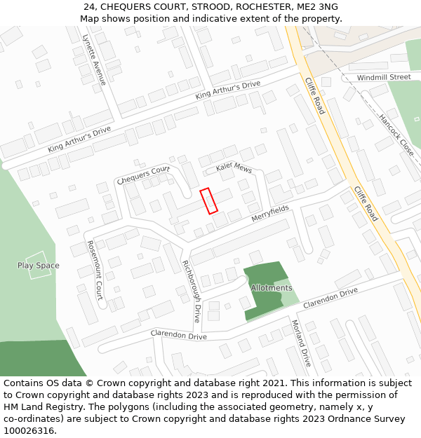 24, CHEQUERS COURT, STROOD, ROCHESTER, ME2 3NG: Location map and indicative extent of plot